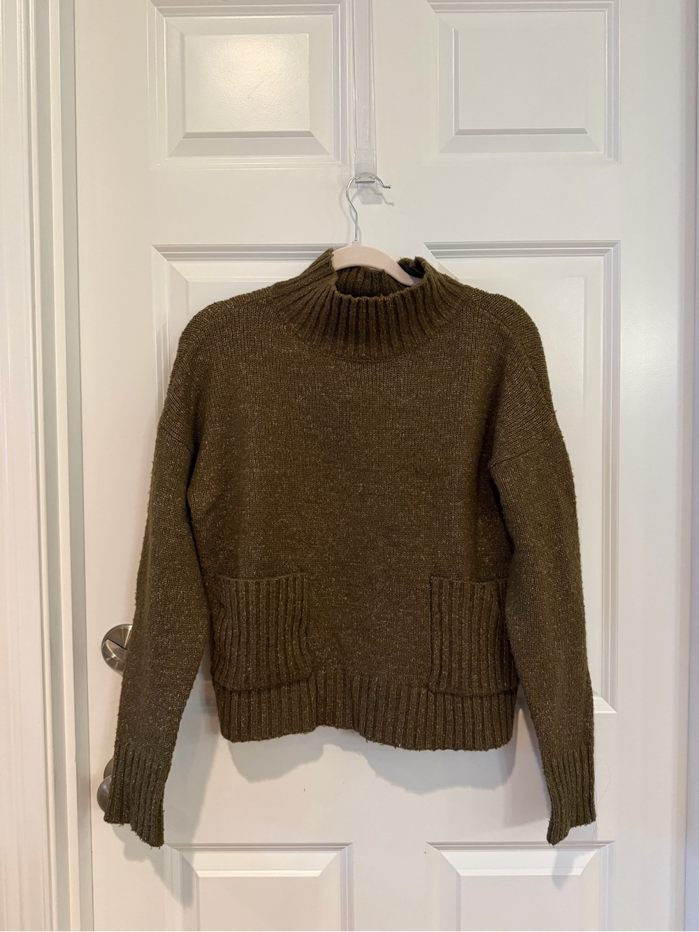 Love By Design Olive Mock Neck Sweater with Front Pockets